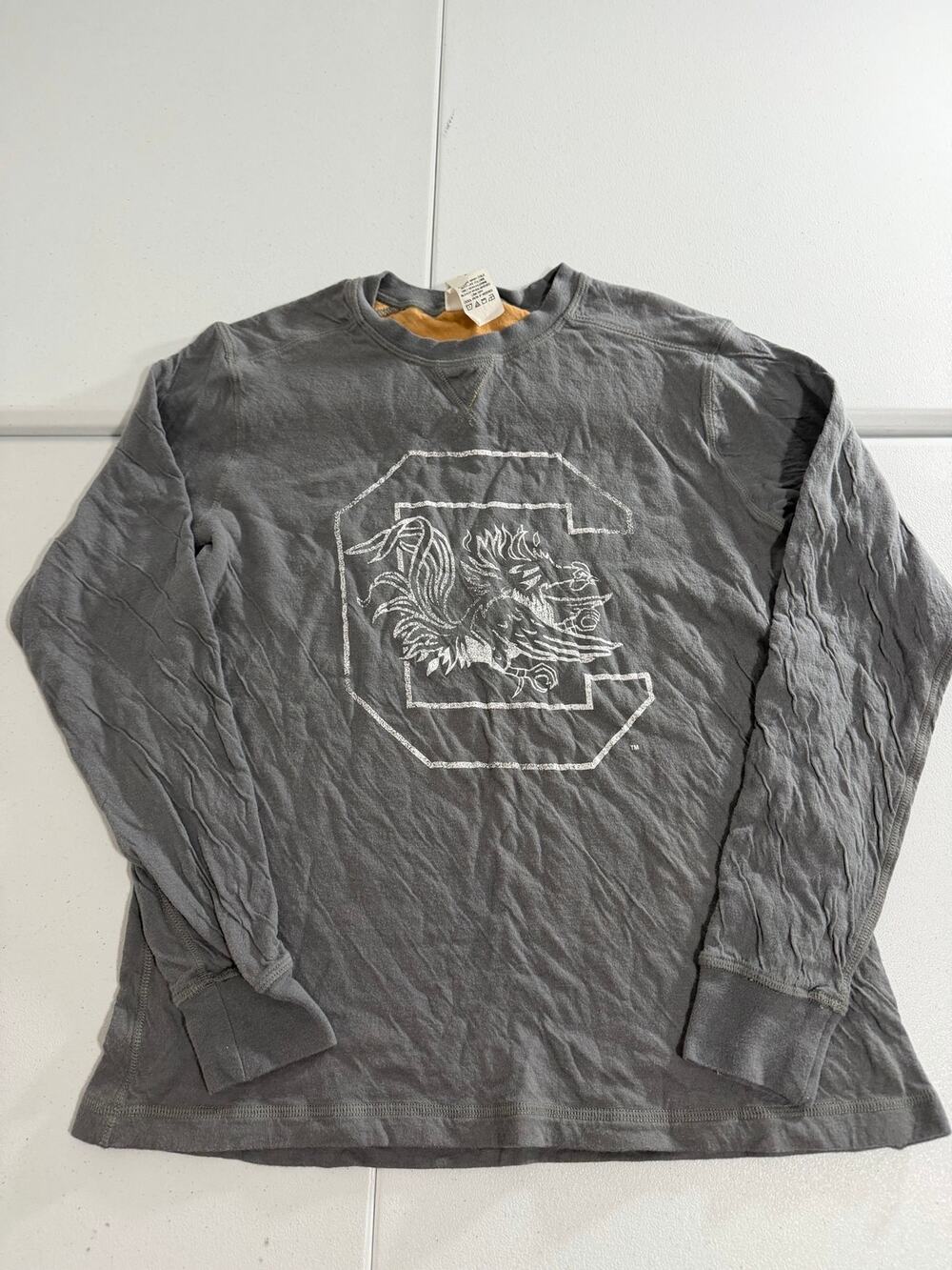 South Carolina Gamecocks Box Seat Long Sleeve Shirt Men's L Gray Cotton USA